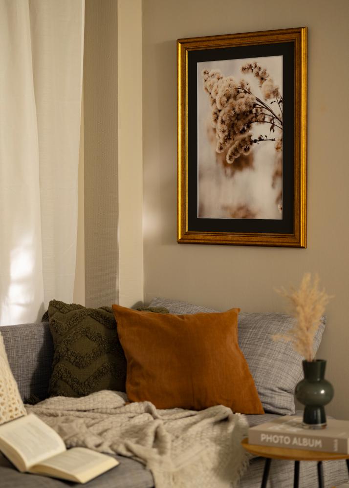 Ram med passepartou Rahmen Rokoko Gold 50x60 cm - Passepartout Schwarz 40x50 cm