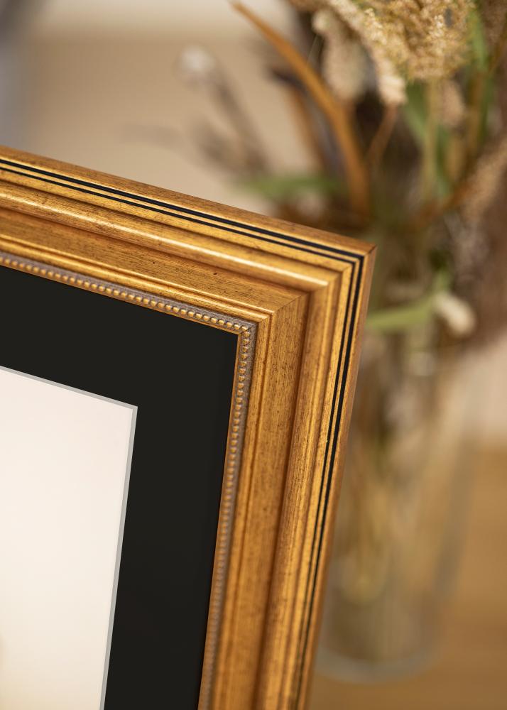 Ram med passepartou Rahmen Rokoko Gold 50x60 cm - Passepartout Schwarz 40x50 cm