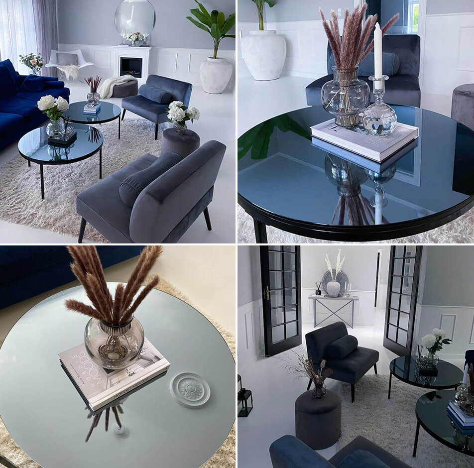 Spiegeltisch – Couchtisch mit grau-getöntem Spiegelglas