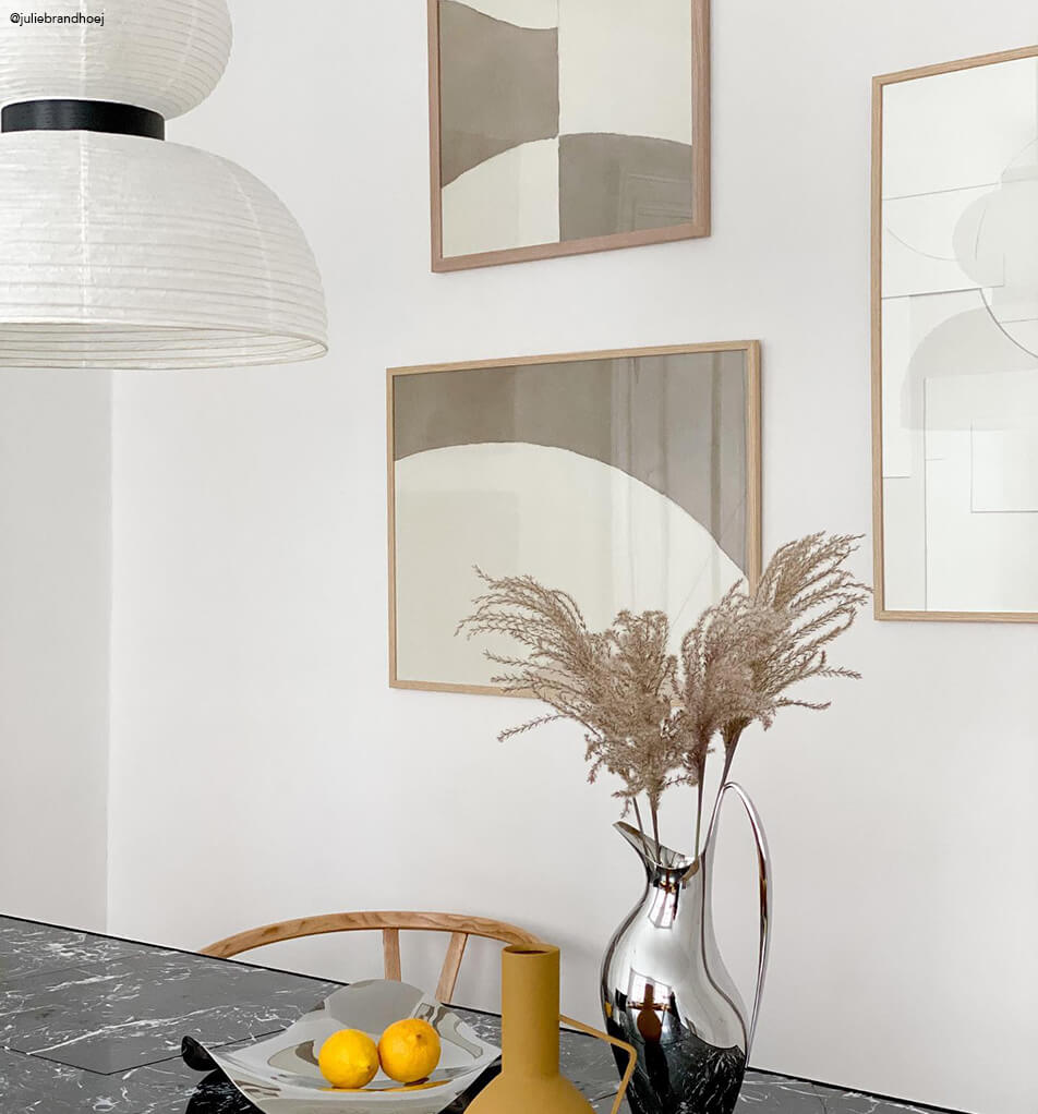 Bilderwand Küche - 3 Eichenrahmen mit grafischen Motiven